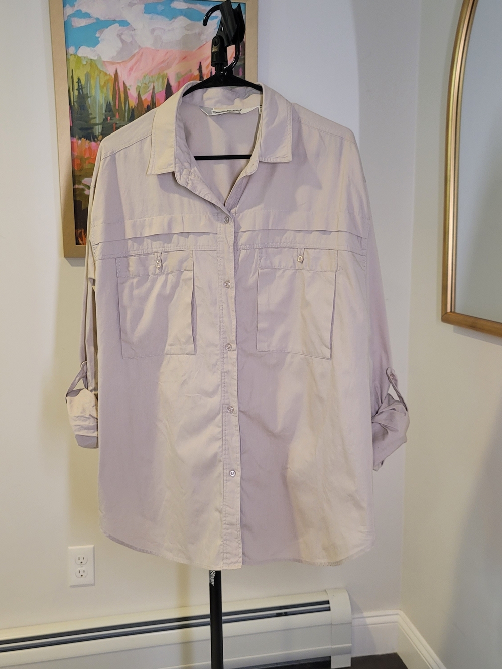 DIANE VON FURSTENBERG Tan Long Sleeve Button Up Utility Shirt Women's Size 42/22